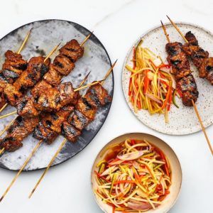 Khmer Kreoung-Marinated Beef Skewers & Khmer Pickled Veggies Marinated Beef Skewers